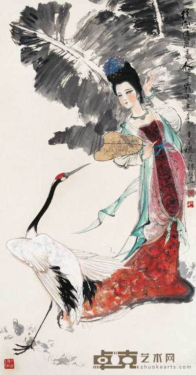 韩敏 1981年作 贵妃醉酒 立轴 92.5×50cm
